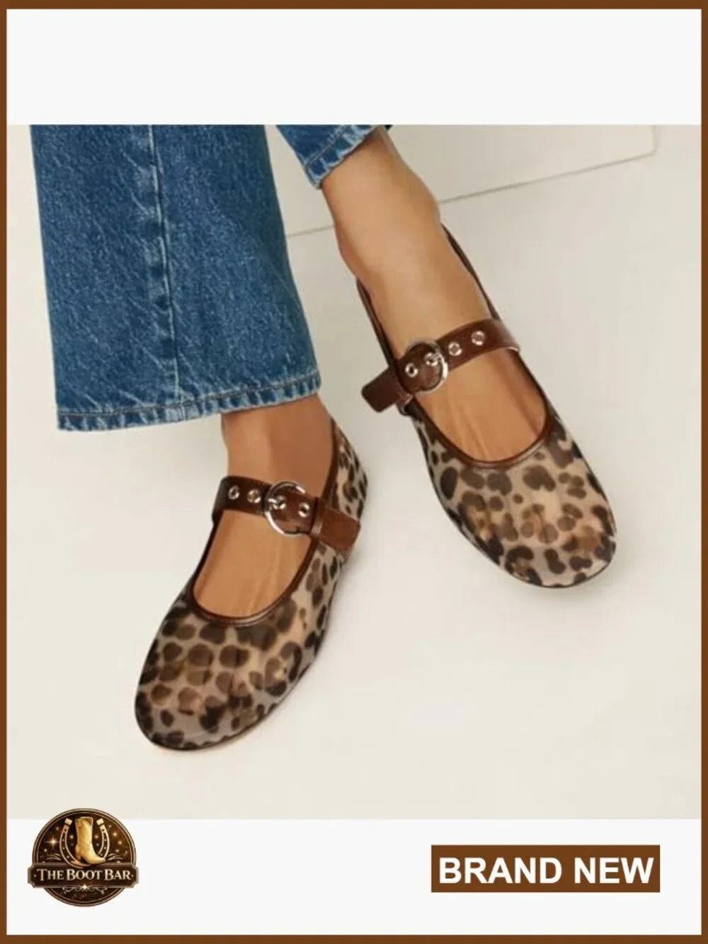 Leopard Mesh Mary Jane Ballet Flats Women's Slip On Dress Shoes